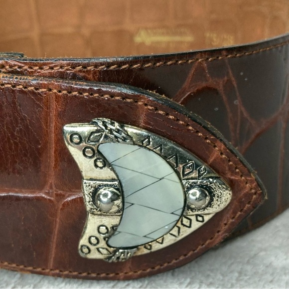 Vintage Adoppia Vita Leather Belt Wide Embossed-Bourbon Brown/Silver-Women’s 28 main image 5